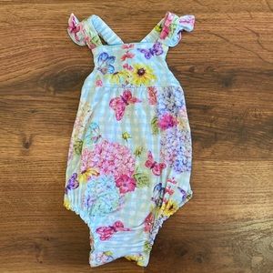 Posh Peanut Nicolette Ruffled Cap Sleeve Bubble Romper 6-12m